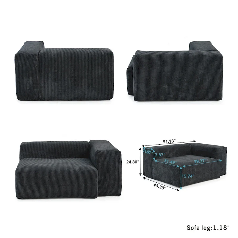 Large U-Shape Linen Reversible Modular Seating Component Sectional with 2 Ottoman