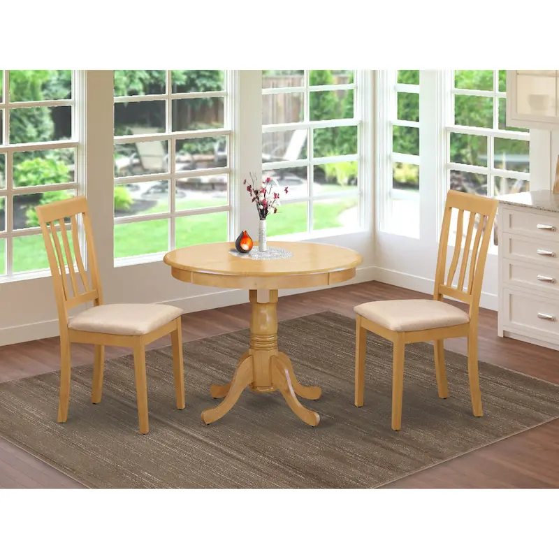 East West Furniture 3 Piece Kitchen Table Set- A Round Dining Room Table and 2 Kitchen Chairs, 36x36 Inch, Oak (Seat Options)