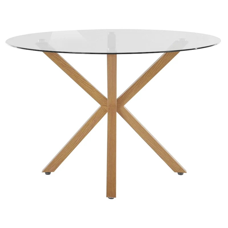 Round Glass Top Dining Table with Spider Metal Legs – Oak – Seats 4