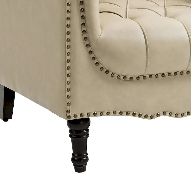 PU Leather Tufted Accent Chair with Nailhead Trim Armchair