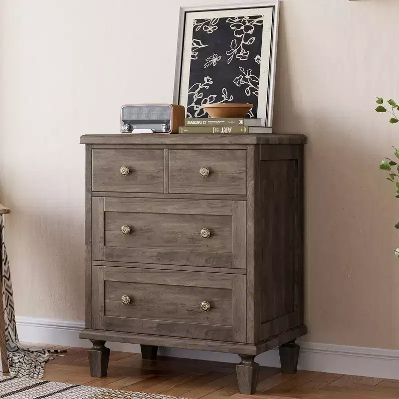 Acekool Vintage 4 Drawer Dresser for Bedroom, Wood Chest with Tapered Legs for Living Room