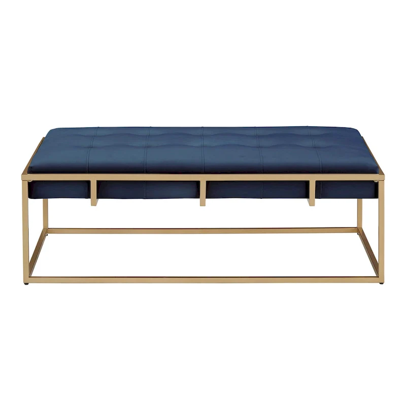 Perdita Gold Finish Velvet Rectangular Tufted Ottoman