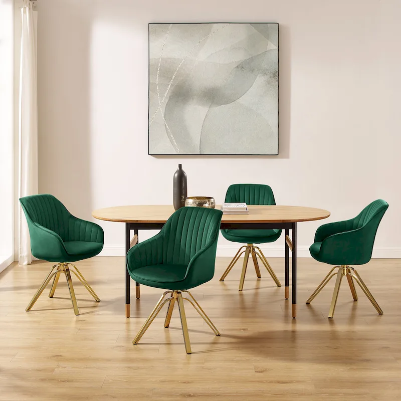 Art Leon Modern Velvet Swivel Chair with Golden Finish