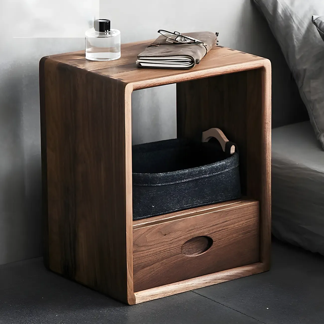 Mid-century Modern Brown Wood Cube Open Back Bookcase