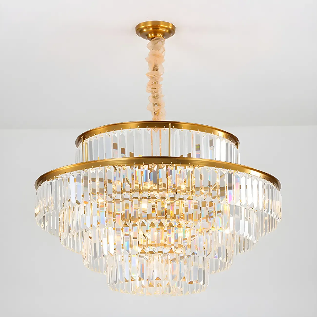 Gold Crystal Cylinder Tier Circle Chandelier