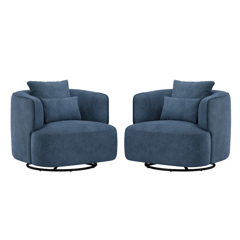 LUE BONA 2 Set Swivel Accent Armchair Fabric Blend, Modern Barrel Living Room Sofa Chair - 32.7  W x 32.7  D x 26.8  H