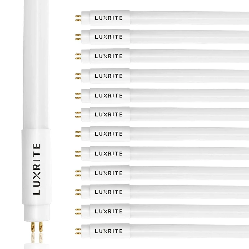 Luxrite 4FT T5 LED Tube Lights, 24W=54W, 45.78 , Ballast and Ballast Bypass Compatible, Damp Rated 12 Pack