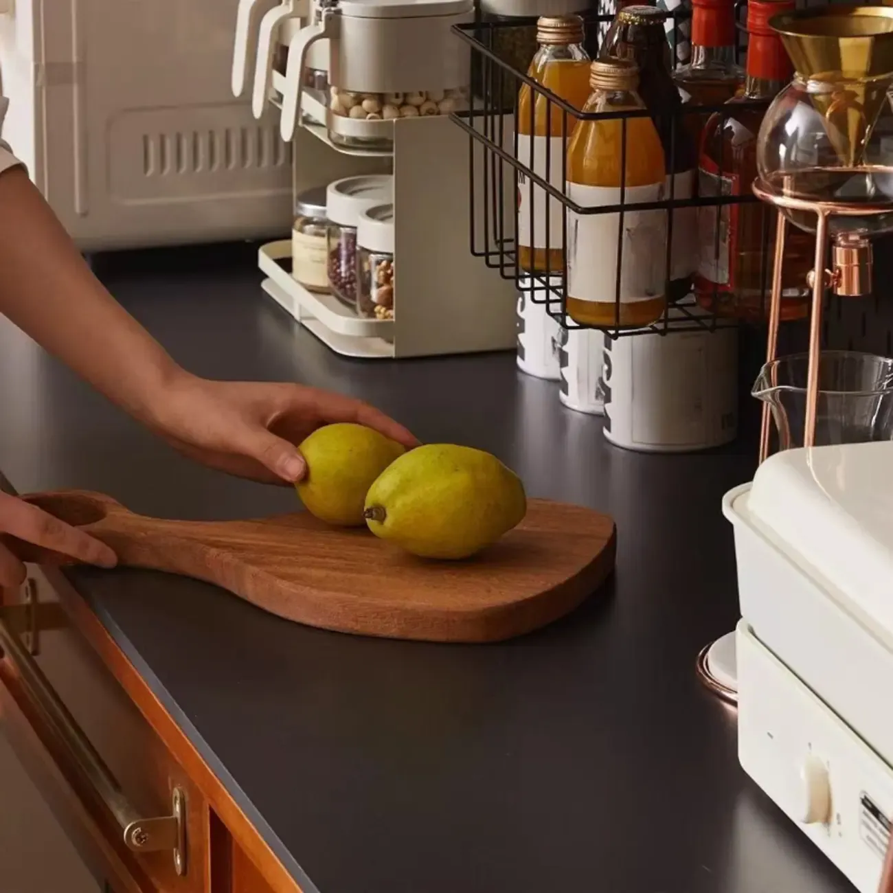 Modern Espresso Wood Buffet with Stone Top