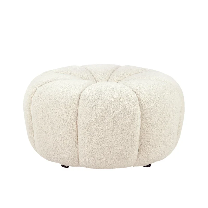 Round Boucle Ottoman, Cream