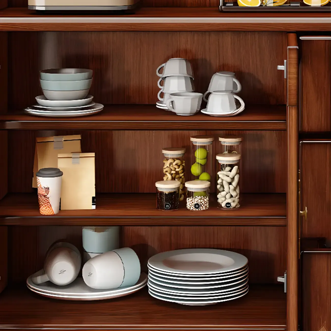 Modern Wood Kitchen Buffet with Shelves and Stemware Rack