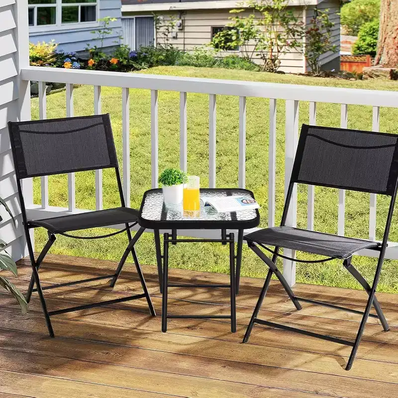 VINGLI Folding Glass Outdoor Side Table, 18 Inches Small Foldable Patio Bistro Table with Tempered Glass Table Top,Rectangular