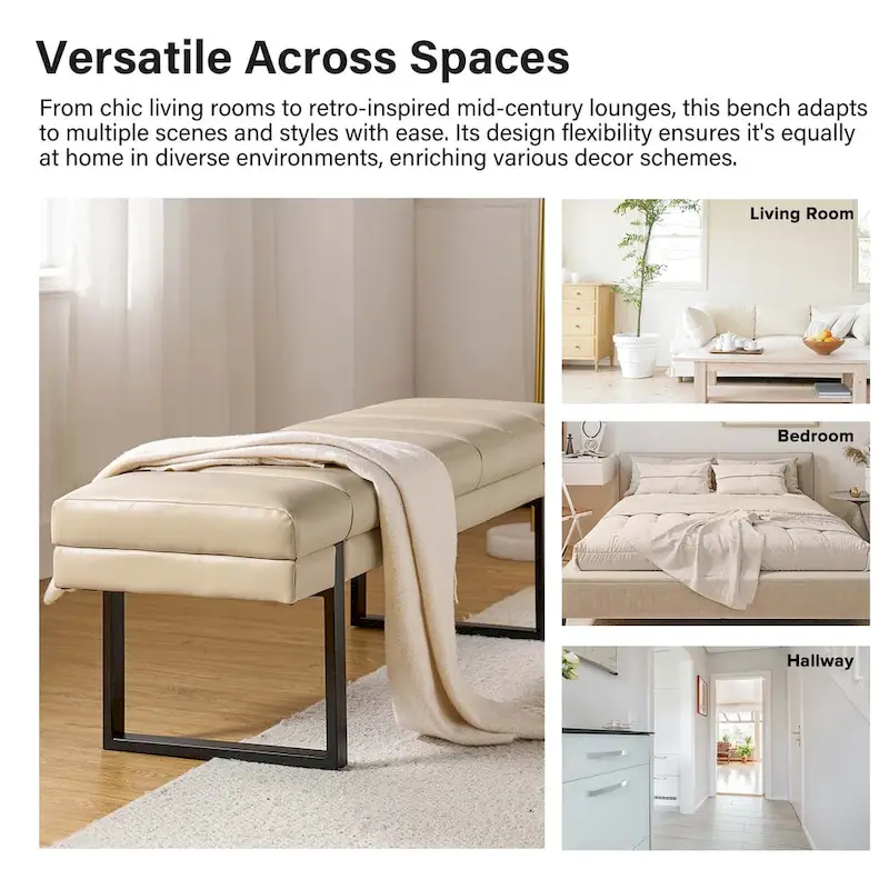 Laurens Modern 52.5 Channel Tufted Bench with Mental Legs by HULALA HOME