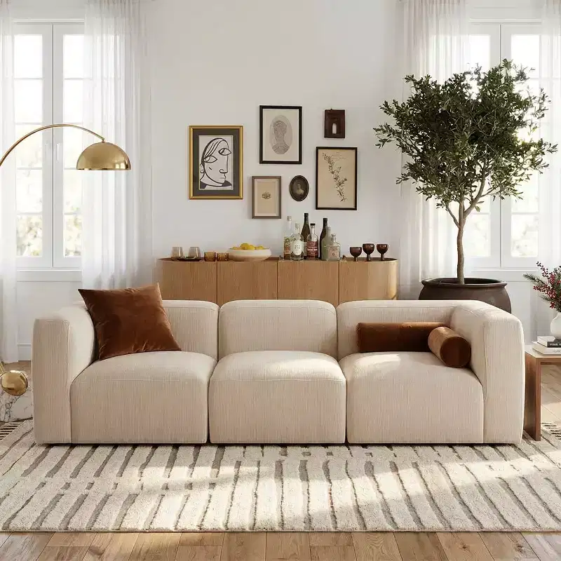 101 Modern Modular Sectional Sofa, 3-Seater Textured Chenille Deep Seat Boxy Couch for Living Room - Panipeachy