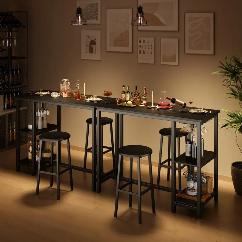 Black / Retro Bar Table Set with 2 Stools, Seats 2