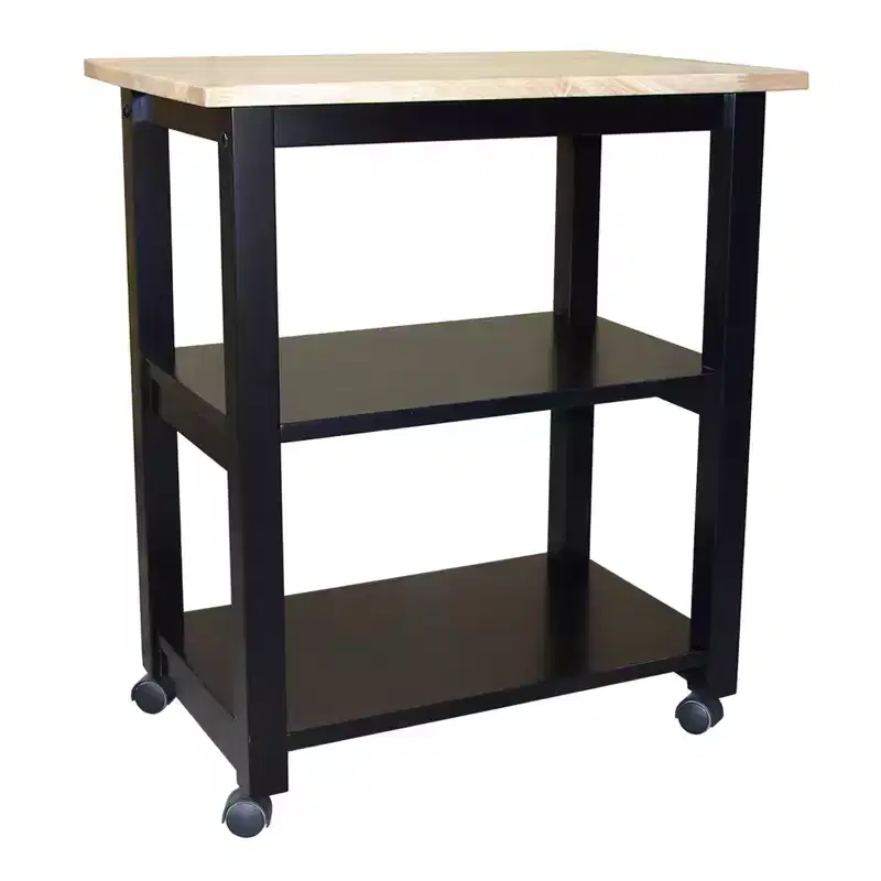 Black/Natural, Medium Oak, Wood/Beige, White Rolling Kitchen Cart with Butcher Block Top – 1-Person Assembly