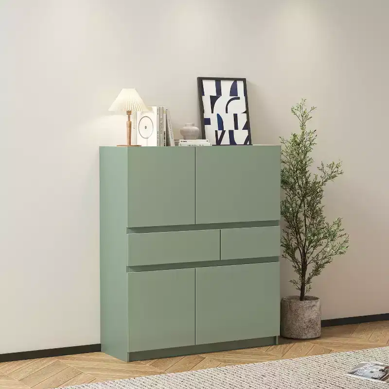 Okak Elegant Bedroom Dresser Nightstand with 2 Drawers & 4 doors, Ample Storage Chest Cabinet Shoe Cabinet for Living Room Hallway Entryway
