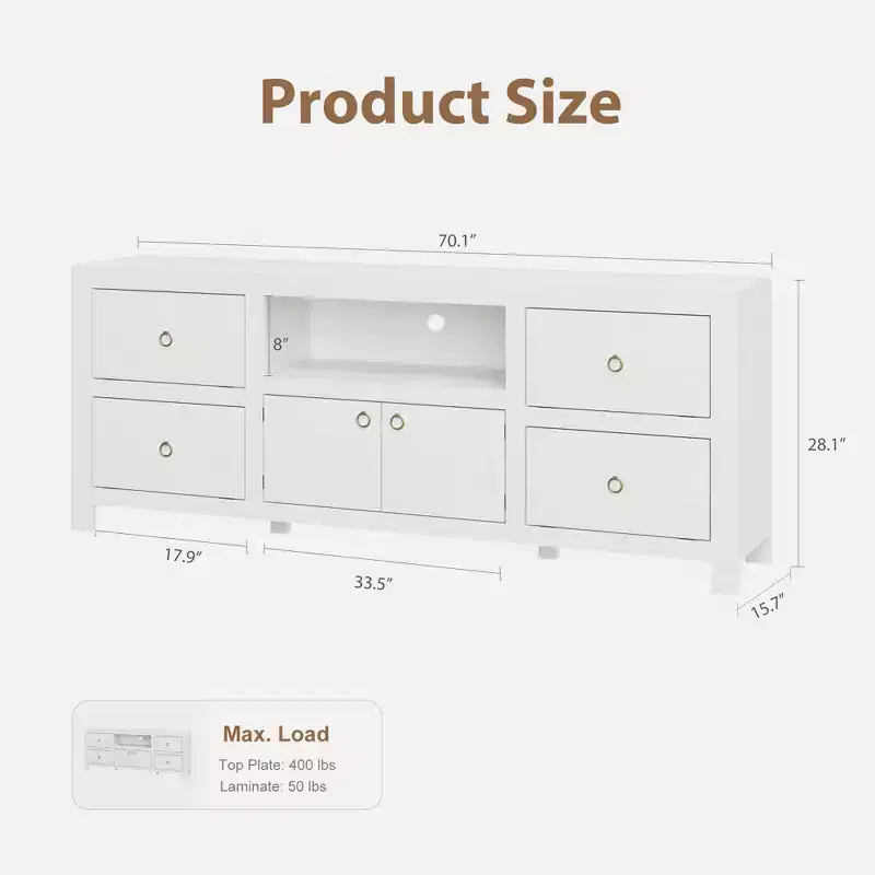 TV Stand for 75/80 Inch TVs, 70 Long Entertainment Center with 6 Drawers & Soundbar Shelf, Media Console for Living Room & Bedroom