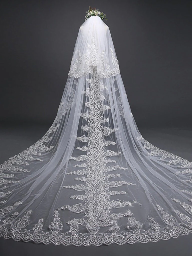 Exquise Floral Lace with Shaped Edge Cathedral Veil Bridal Veil Wedding Veil