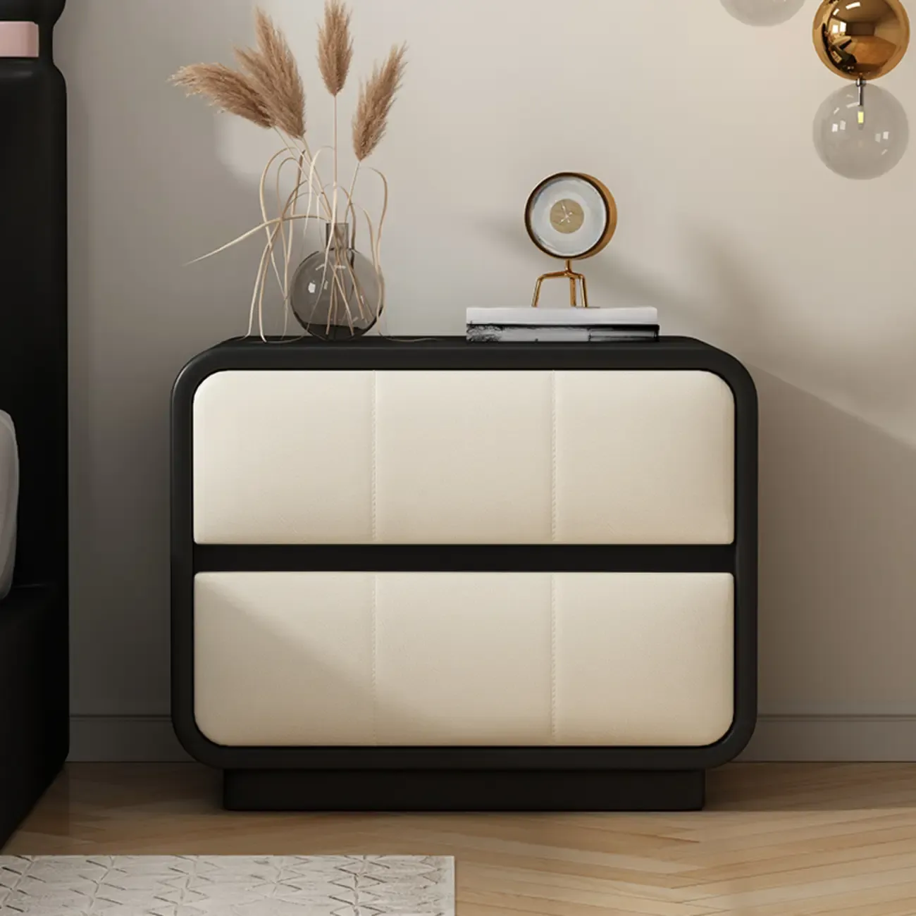 Modern Leather Wood Soft-Line 2 Drawer Nightstand