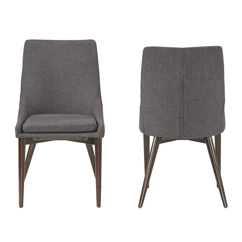 Mid-Century Barrel-Back Linen Dining Chairs with Tapered Legs – Dark Grey / Grey / White