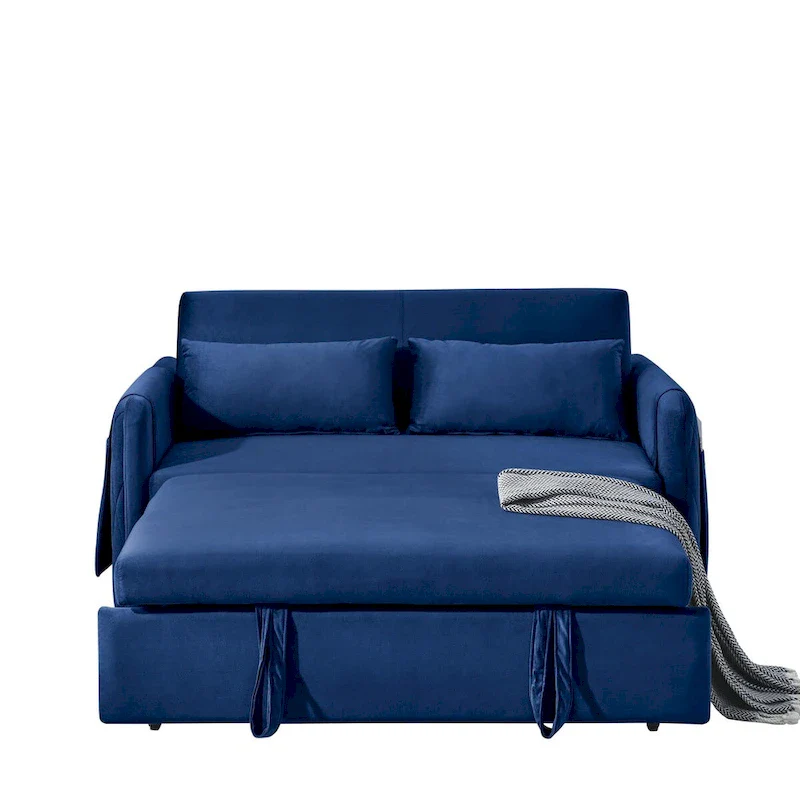 55  Modern Convertible Sofa Bed with 2 Detachable Arm Pockets