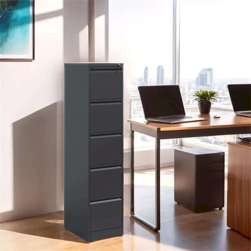 5 Drawer Vertical File Cabinet w/Lock Office Home Steel File Cabinet