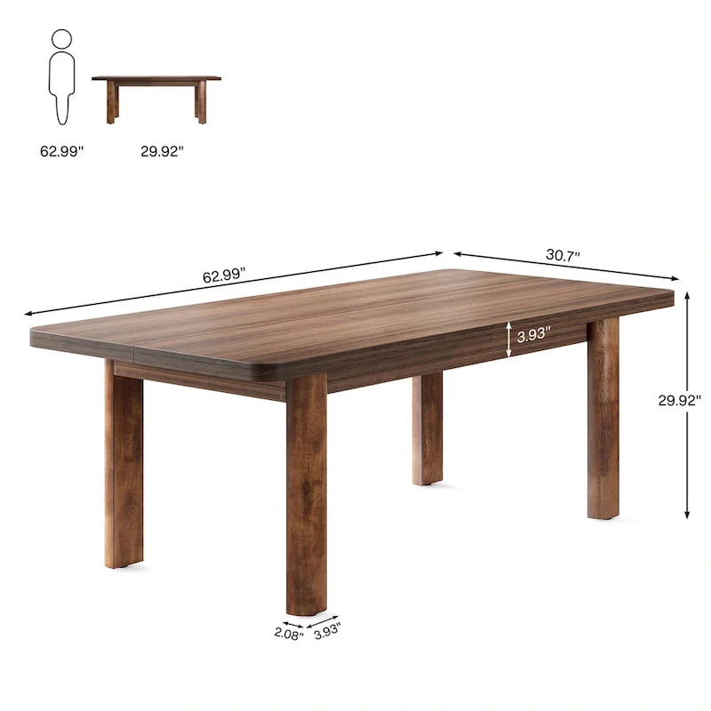 63 Large Office Computer Desk, Executive Desk with Solid Wood Legs