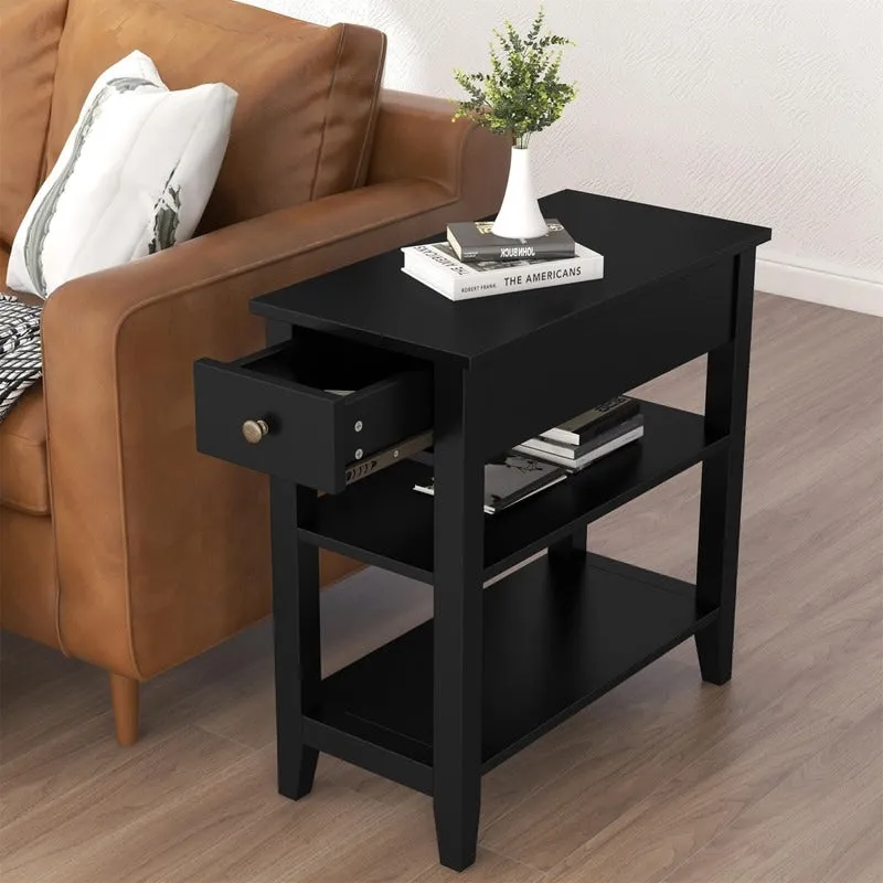 Narrow Side Table with Drawer & Shelf – Black / White / Grey / Espresso, Single