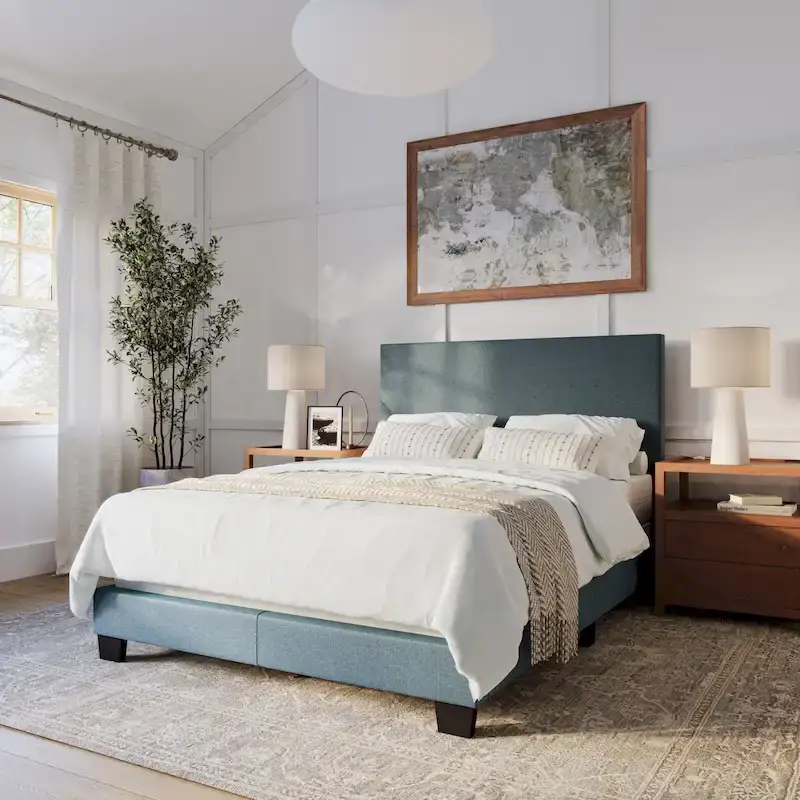 Full/Double Upholstered Bed Frame with Padded Headboard