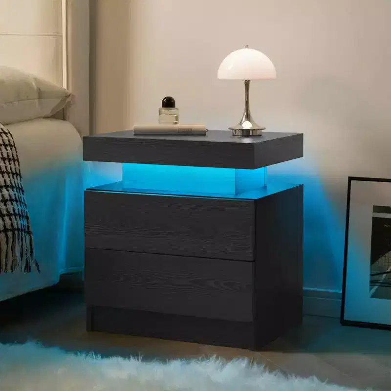 MAYEERTY Nightstand Bedside Table with 2 Drawers Modern End Side for Bedroom Black Woodgrain