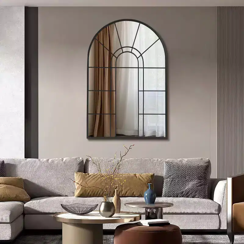 Dovelina Metal Frame Window Pattern Decorative Wall Mirror