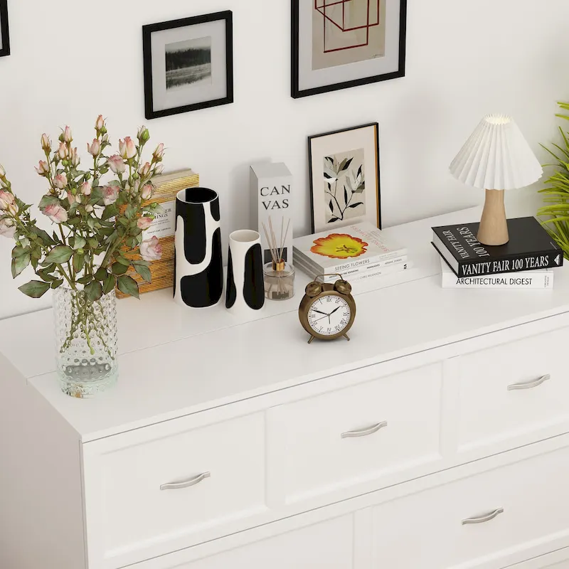 Modern Wood Full Murphy Bed Chest in White Finish Dresser 2-1 Cabinet