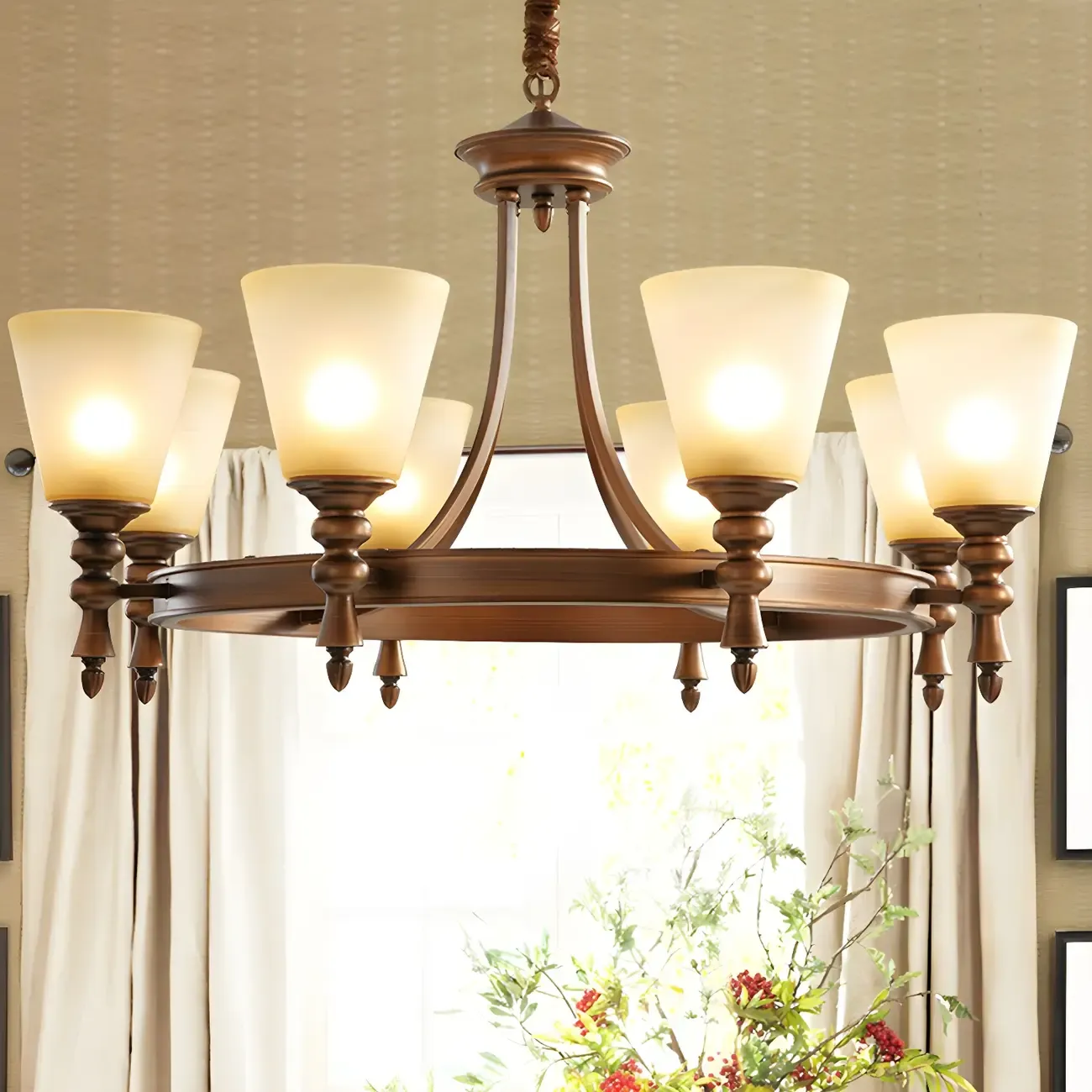 Coffee Beige Frosted Up Shade Classic Chandelier