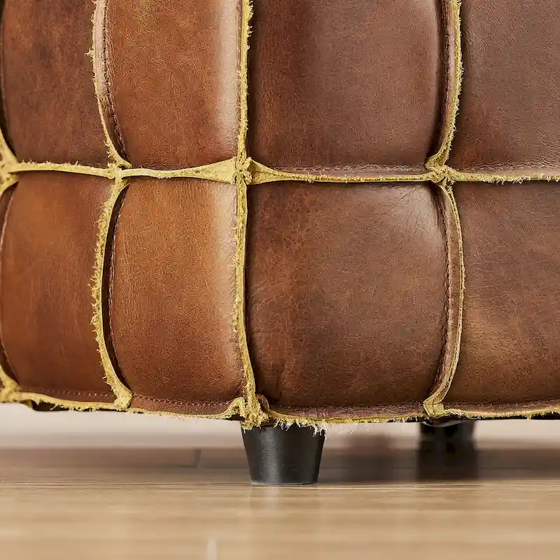 Art Leon Top Grain Leather Square Pouf Ottoman