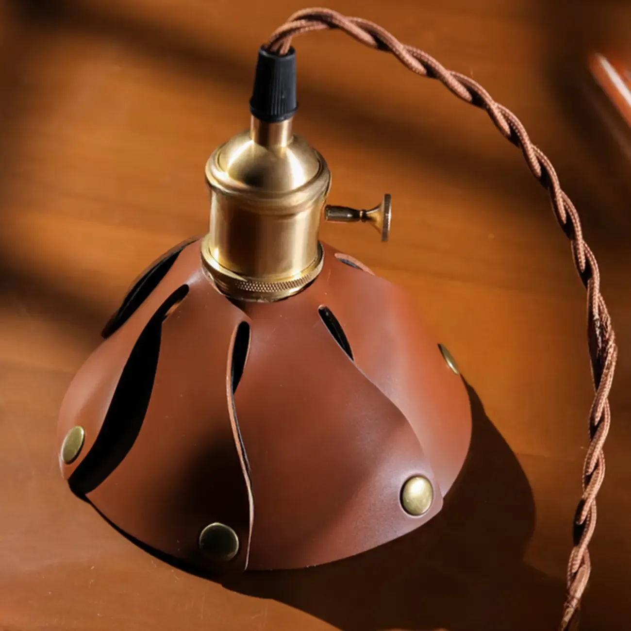 Modern Geometric Leather Gold Metal Pendant Light