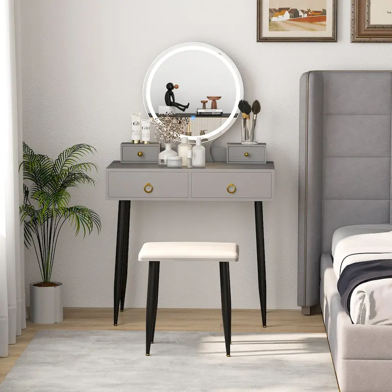 Vanity Makeup Dressing Table Stool Set 3-Color Lighted Mirror - See Details