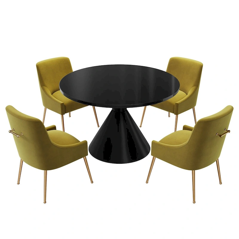 48 Light Luxury Black High Gloss Large Countertop Dining Table with Velvet Dining Chair Set