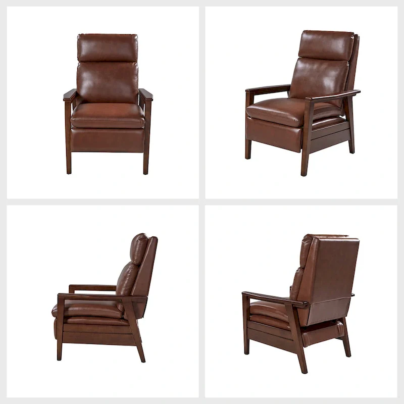 Mid-century Vegan Leather Solid Wood Recliner