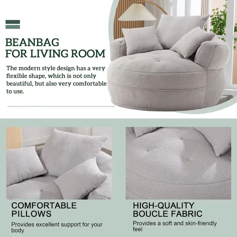 Oversized Round Fabric Lounge Chair with Curved Back