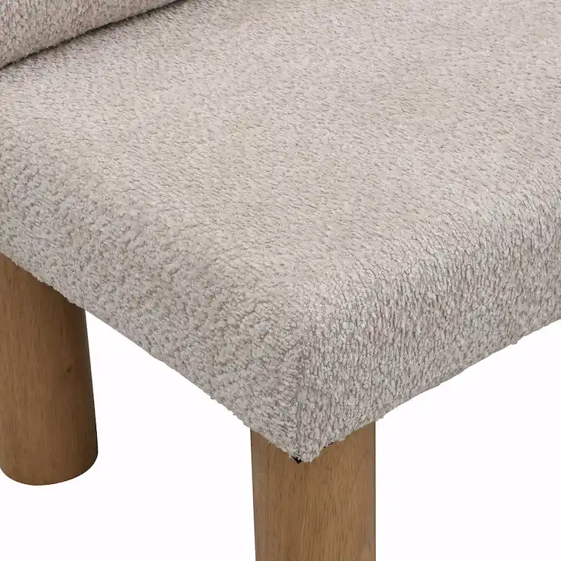 Boucle Fabric Dining Bench - Rubber Wood Legs