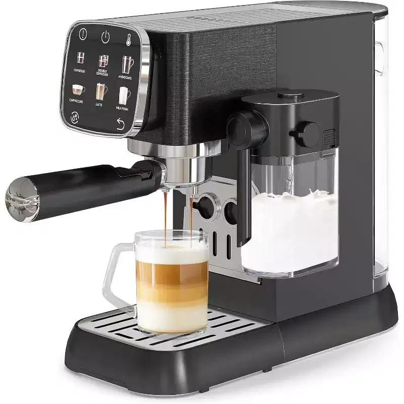 Acekool 20Bar Fully Automatic Espresso Machine, Touchscreen Coffee Maker with Milk Frother, 8 Drinks, Brushed Stainless Steel, for Home or Office
