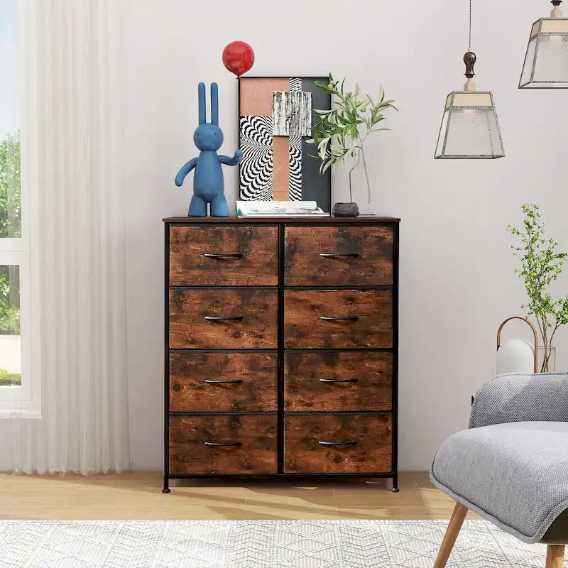 8 Drawer Fabric Chest of Drawers with Wooden Top