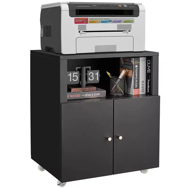 Metal Printer Cabinet with Storage, Heavy Duty 3d Printer Stand on Wheels with 2 Doors, Under Desk File Cabinet for Office Corner and Small Spaces