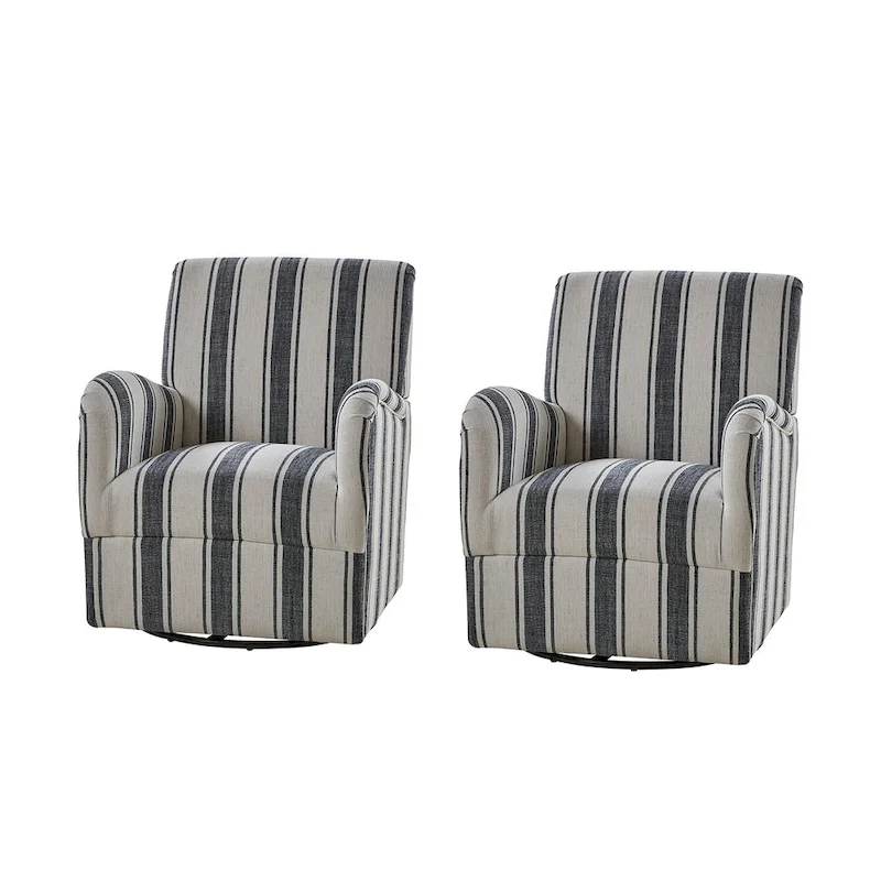Pancy Traditional Swivel Armchair with Jacobean Strip Pattern Set of 2 by HULALA HOME