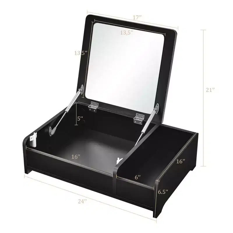Costway 2-in-1 Vanity Dresser w/ Flip-Top Mirror Tabletop Storage Box Makeup Laptop Black