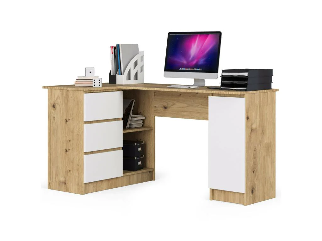 Grand Bureau Angle - Blanc/Naturel clair