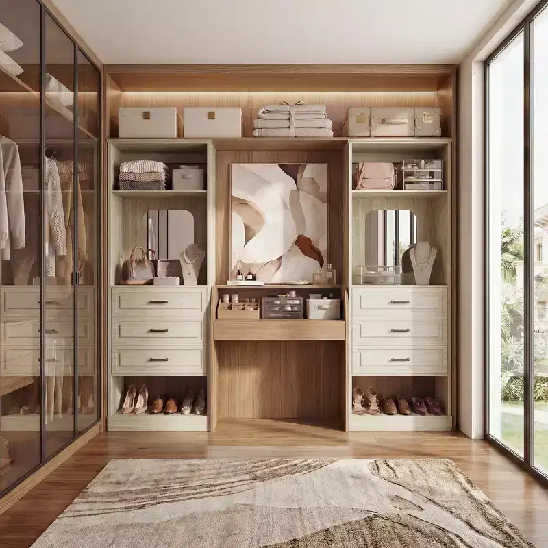 Besiost Closet System with 3 Storage Drawers, Heavy Duty Wardrobe Organizer with Mirror,