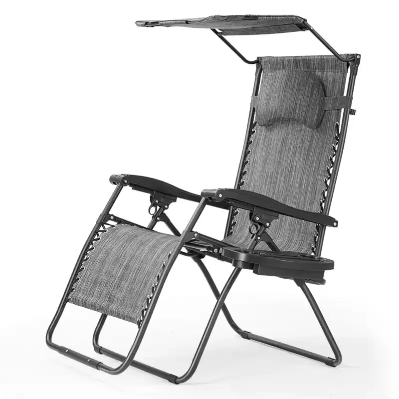 Gymax Portable Zero Gravity Reclining Chair with Folding Design Sunshade Canopy and Built-in Cup Holder Wine/Gray