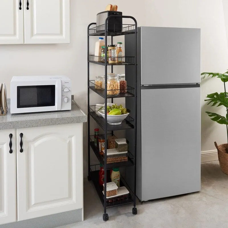 Mieres Slim Rolling Storage Cart, Multifunction Storage Trolley, Mobile Shelving Utility Rolling Cart with Lockable Wheels