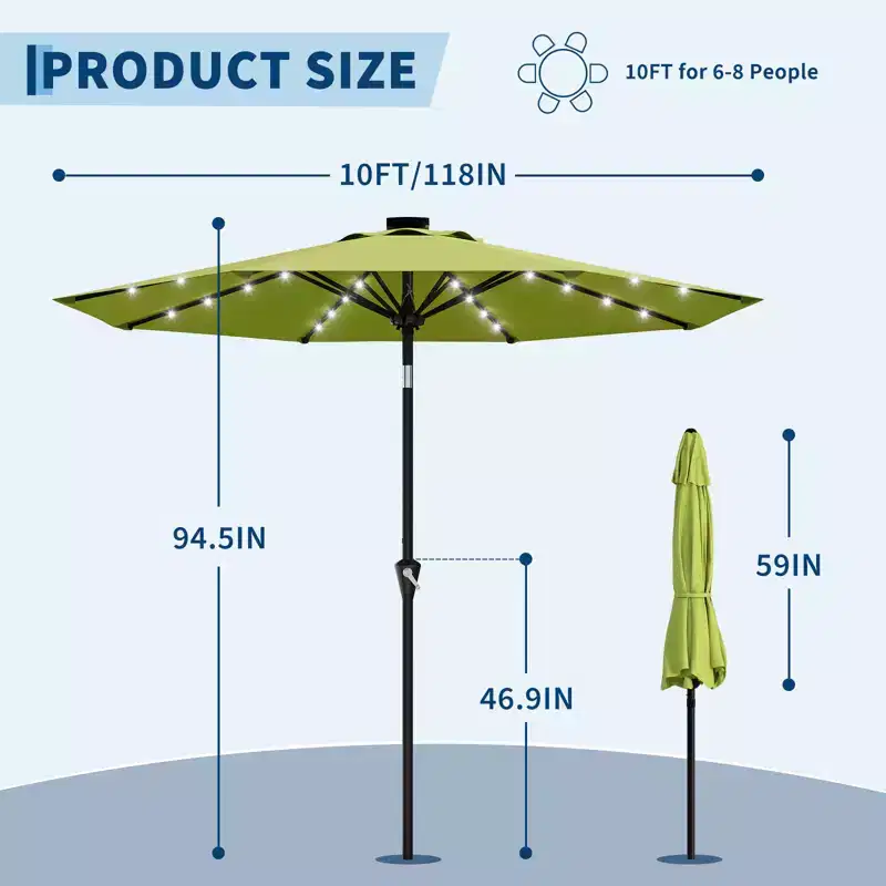 GustoWave Patio Umbrella, Outdoor Table Umbrella , Crank Lift, Push Button Tilt and 8 Sturdy Ribs